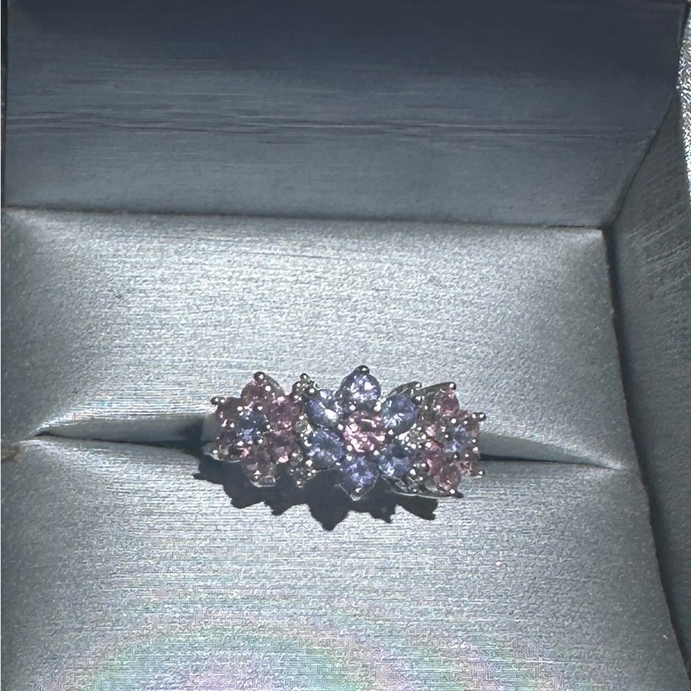 14k White Gold Tanzanite Pink Topaz Cluster Ring 1.70 CT